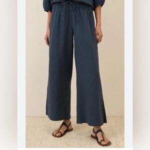 Pact Coastal Double Gauze Split Hem Pant Cotton Wide Leg Drawstring Blue XXL